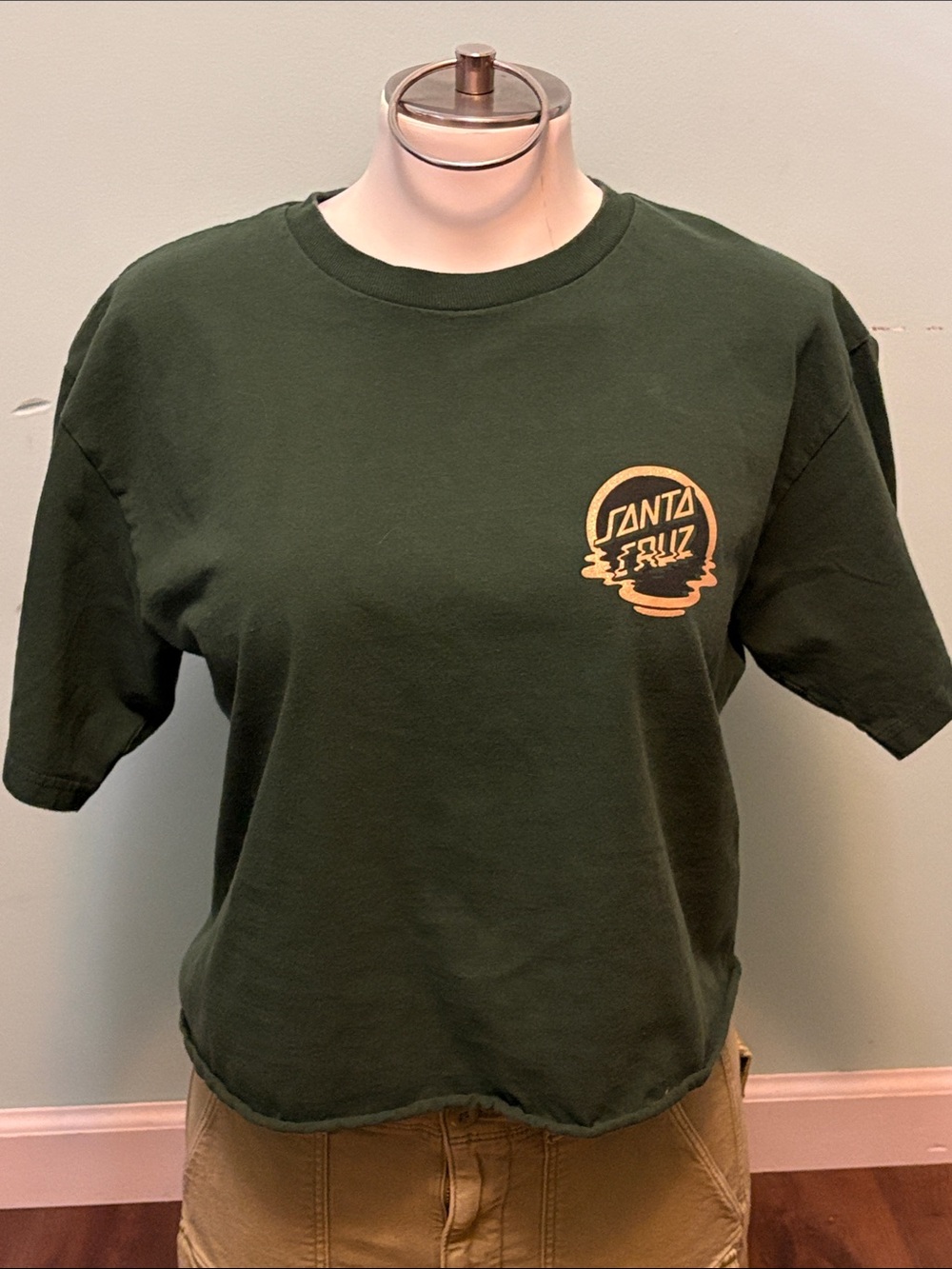 Santa Cruz Skateboards Dark Green Crop Tee with Yellow Logo